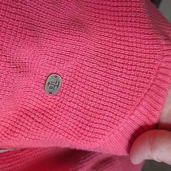Lauren Ralph Lauren Pink Waffle Cowl Neck Sweater Size L - Picture 2 of 8